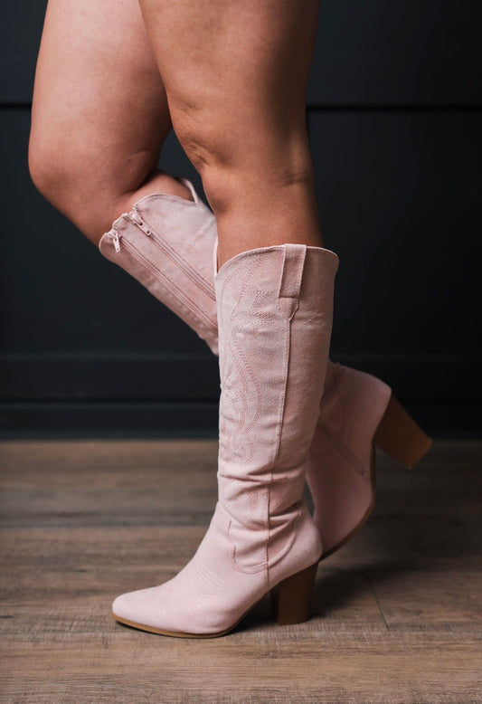 Pink suede cowgirl boots