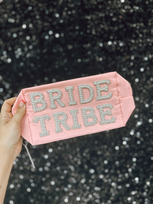 Pearl patch BRIDE TRIBE makeup bag (pink)